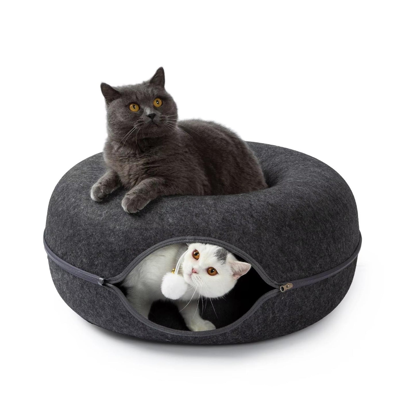 Donut-Shaped Cat Bed with Tunnel