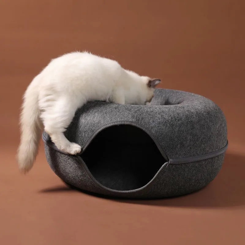 Donut-Shaped Cat Bed with Tunnel