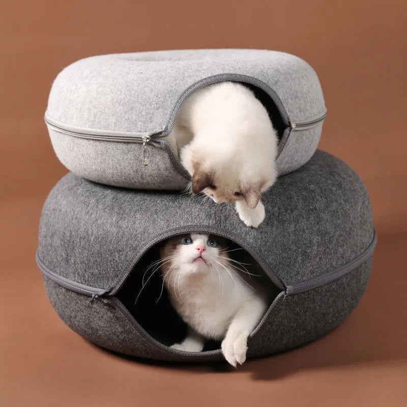 Donut-Shaped Cat Bed with Tunnel