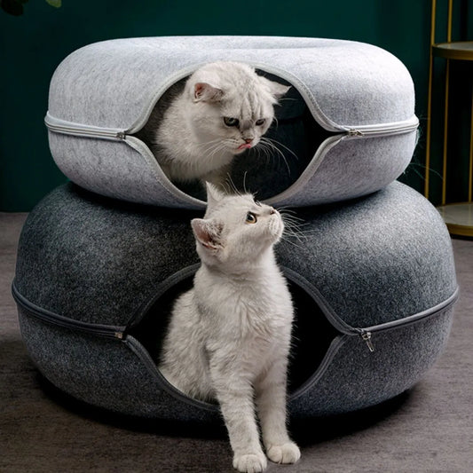 Donut-Shaped Cat Bed with Tunnel