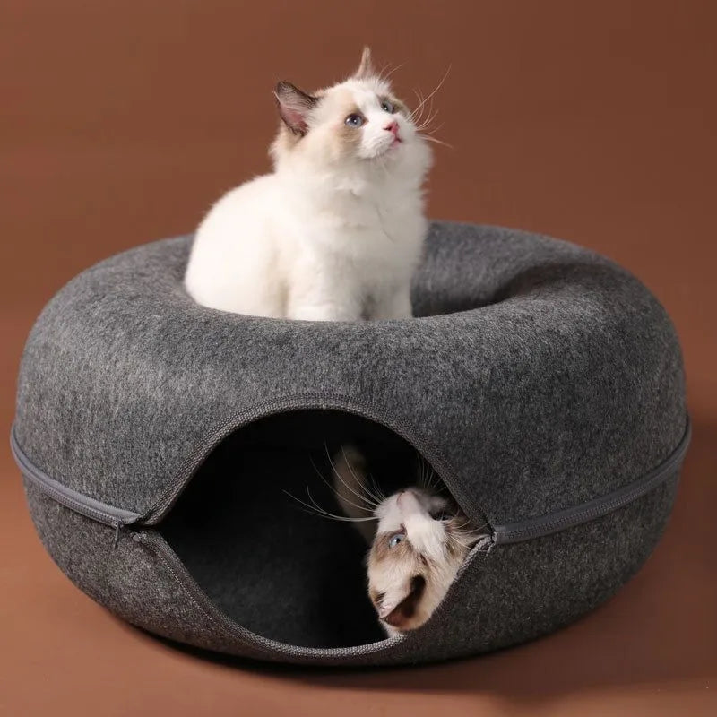 Donut-Shaped Cat Bed with Tunnel